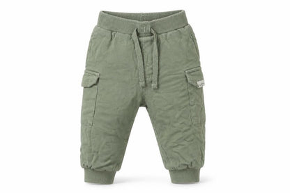 Front view of Lee Cooper unisex baby green cargo trousers 9-12 months cotton