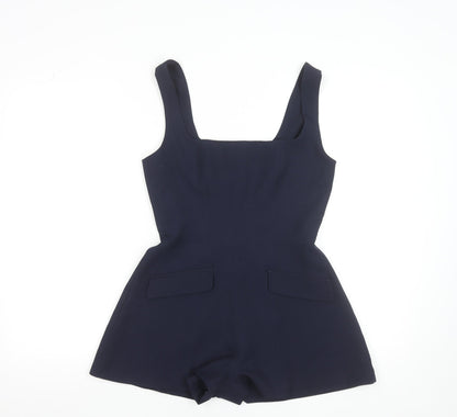 PrettyLittleThing Women's Navy Blue Playsuit UK 6 Polyester Blend Zip Back