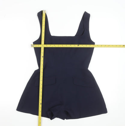 PrettyLittleThing Women's Navy Blue Playsuit UK 6 Polyester Blend Zip Back