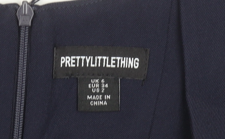 PrettyLittleThing Women's Navy Blue Playsuit UK 6 Polyester Blend Zip Back