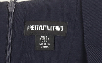 PrettyLittleThing Women's Navy Blue Playsuit UK 6 Polyester Blend Zip Back