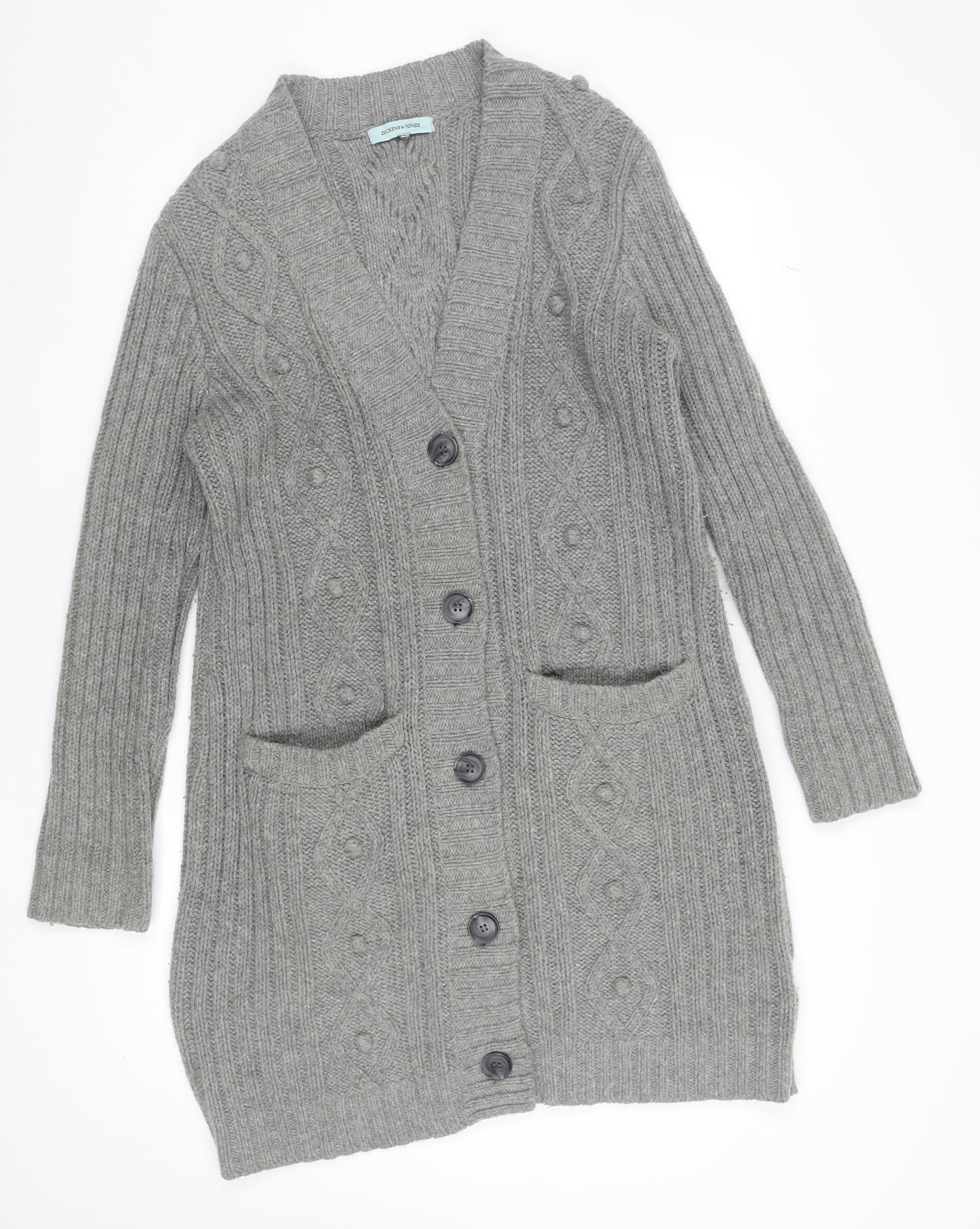 Dickins & Jones Men's Grey Wool Blend Cable Knit Cardigan M