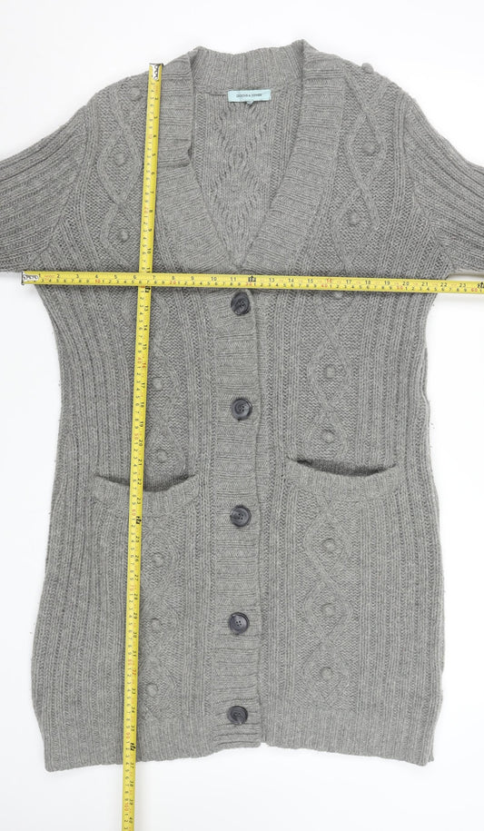 Dickins & Jones Men's Grey Wool Blend Cable Knit Cardigan M