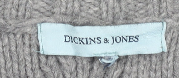 Dickins & Jones Men's Grey Wool Blend Cable Knit Cardigan M