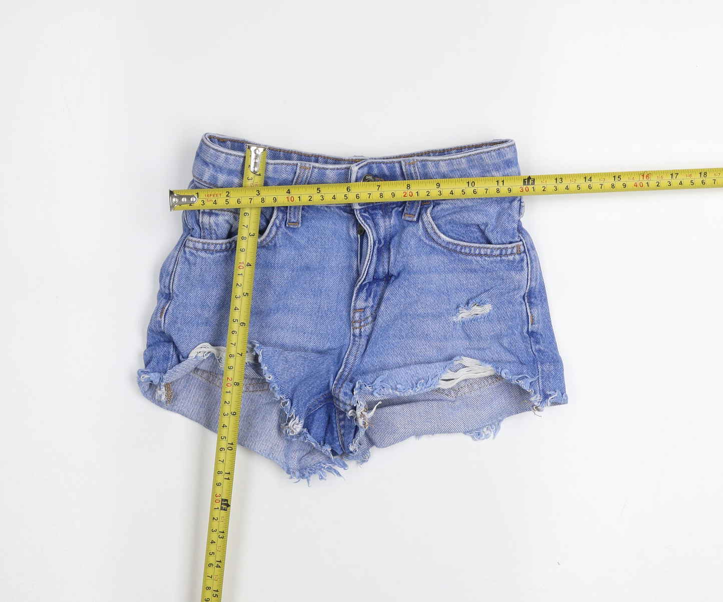 Primark Girls Blue High Rise Distressed Denim Shorts Age 8-9 Years