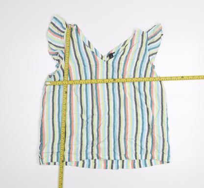 Ann Taylor Factory Women's Multicoloured Striped Linen Sleeveless Blouse XL