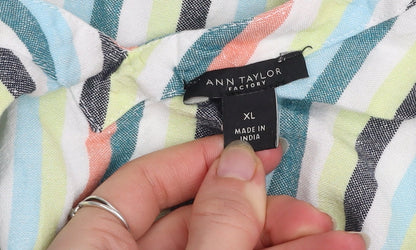 Ann Taylor Factory Women's Multicoloured Striped Linen Sleeveless Blouse XL