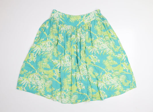 Monsoon Women Green Tropical Floral A-Line Knee Length Skirt UK 14