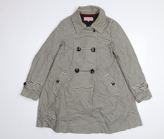 Phase Eight Womens Black White Striped Cotton Trench Coat Size 12