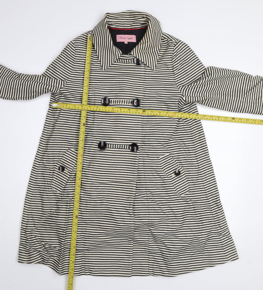 Phase Eight Womens Black White Striped Cotton Trench Coat Size 12