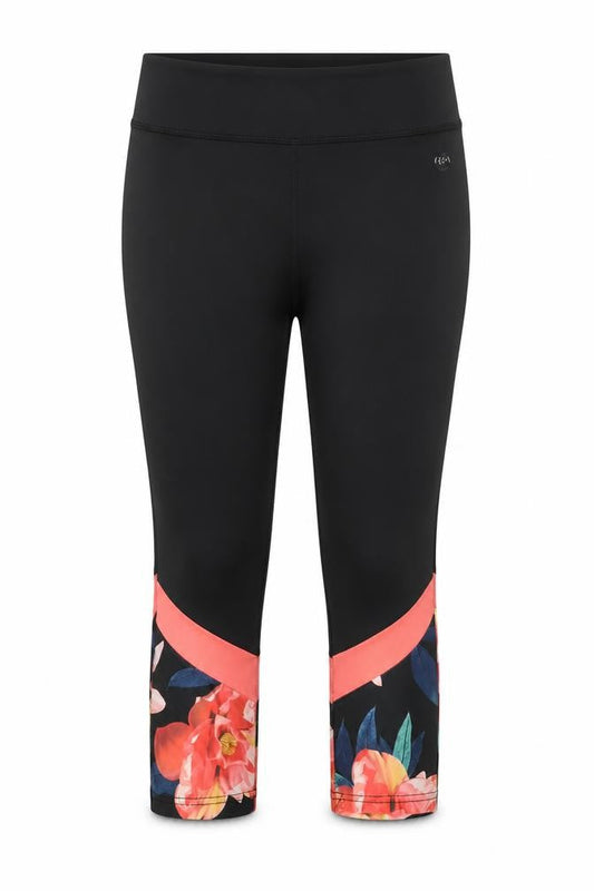 Front view of Dunnes Women’s Black Floral Capri Leggings, size S