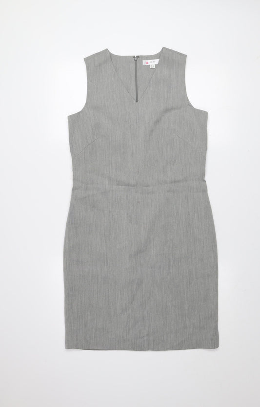 Next Women Grey Sheath Work Dress Size 10 Sleeveless V-Neck