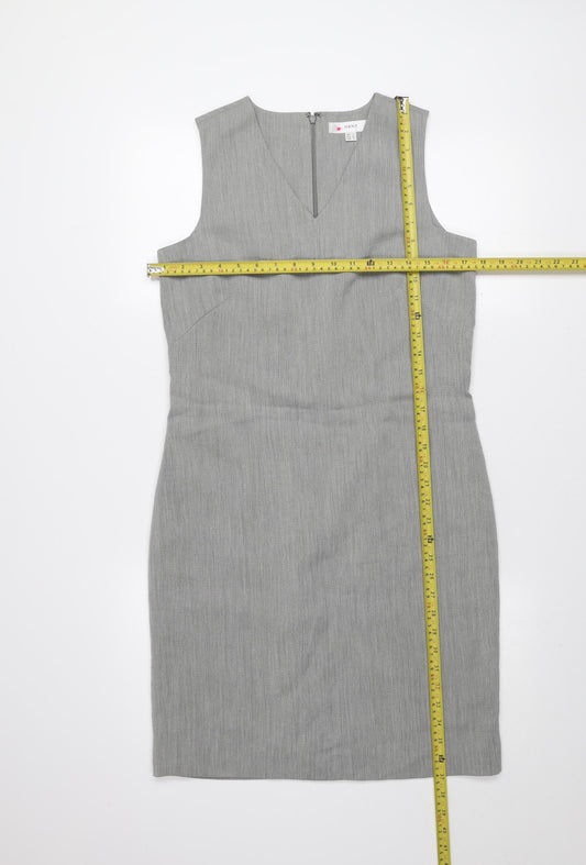 Next Women Grey Sheath Work Dress Size 10 Sleeveless V-Neck
