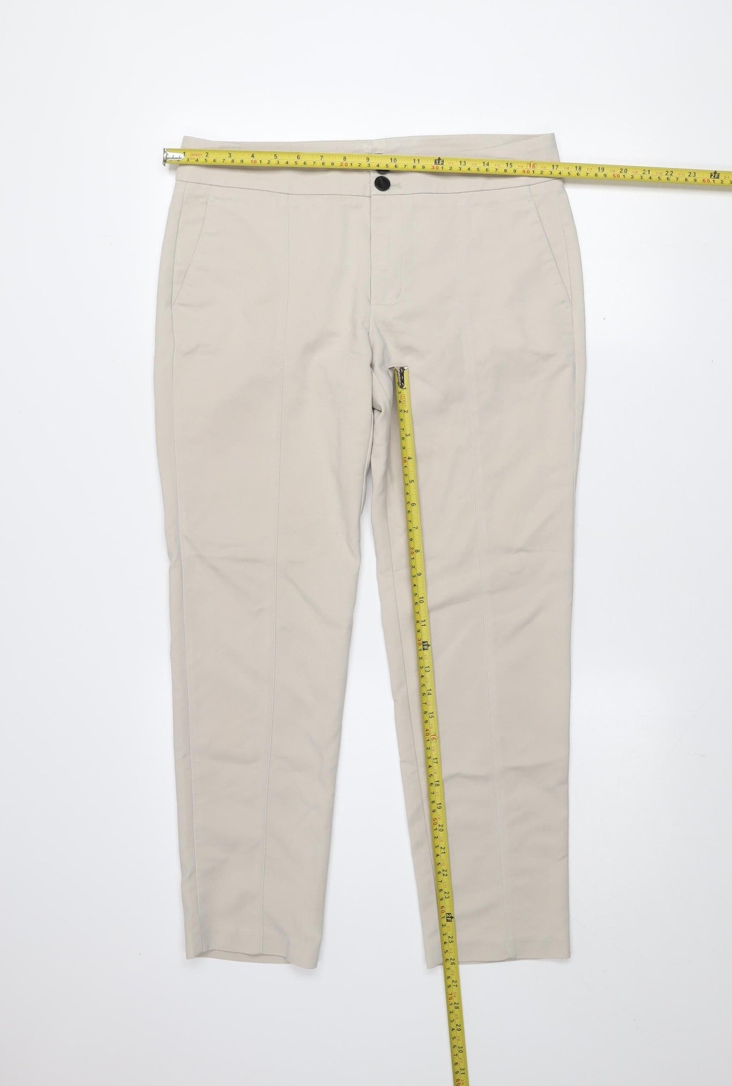 Mango Women Beige Chino Trousers Size 10 Slim Fit Stretch
