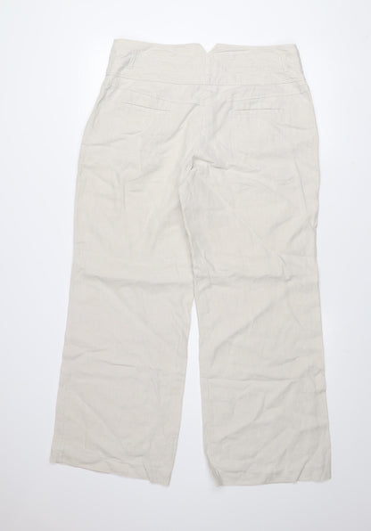 Next Womens Beige Linen Wide-Leg High Rise Trousers Size 14