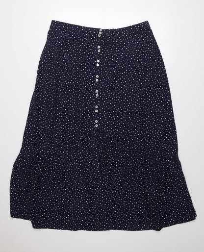 Next Women Navy Blue Polka Dot Midi Skirt Size 18 A-Line Button Front