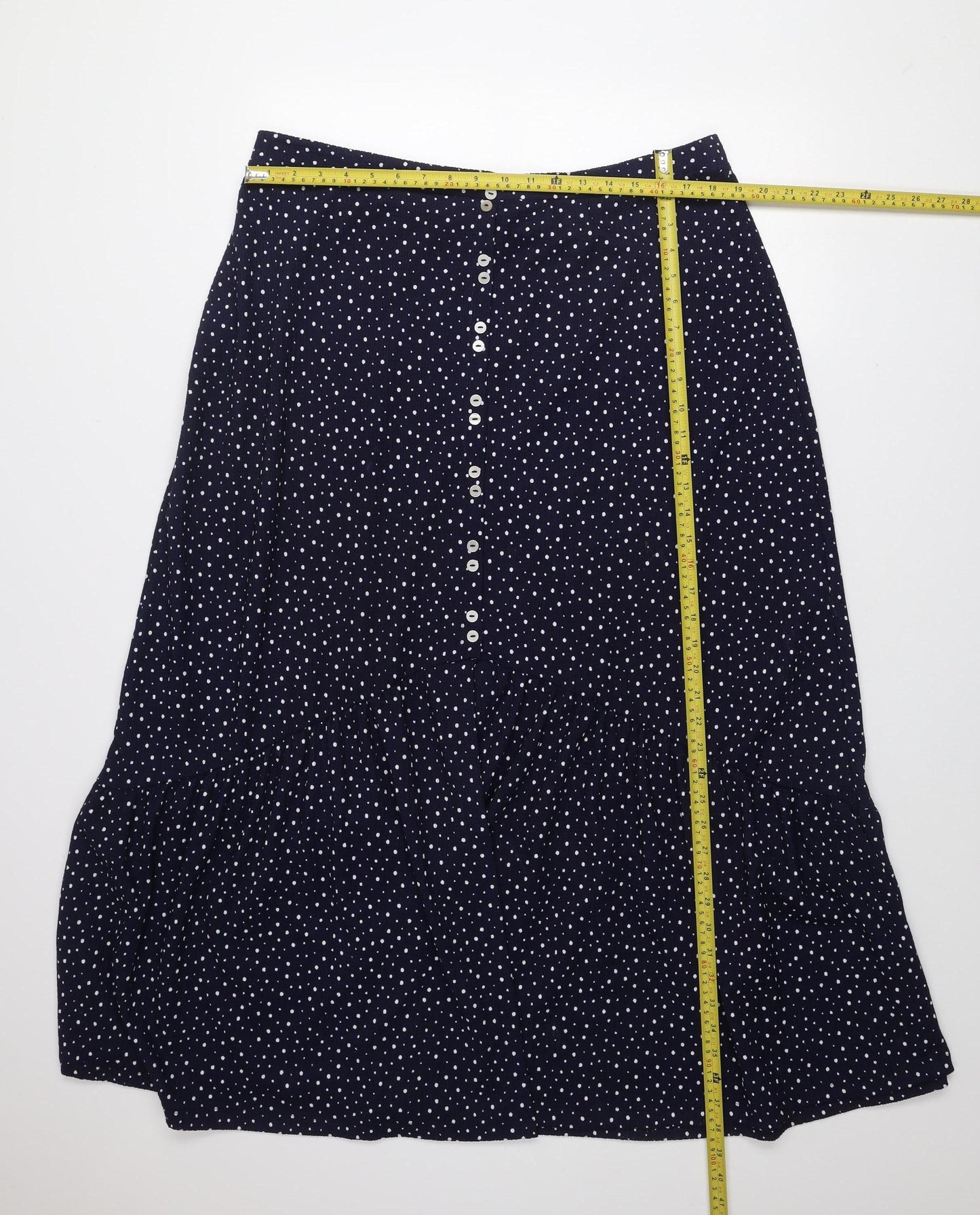 Next Women Navy Blue Polka Dot Midi Skirt Size 18 A-Line Button Front