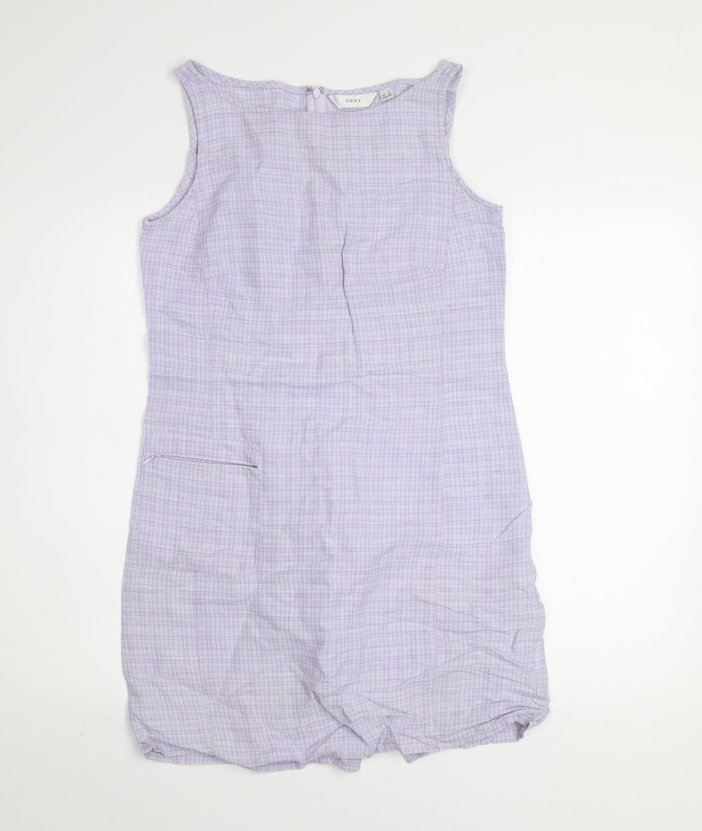Next Women’s Purple Check Linen Cotton Shift Dress Size 10