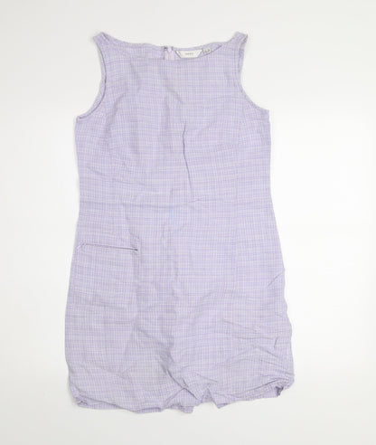Next Women’s Purple Check Linen Cotton Shift Dress Size 10