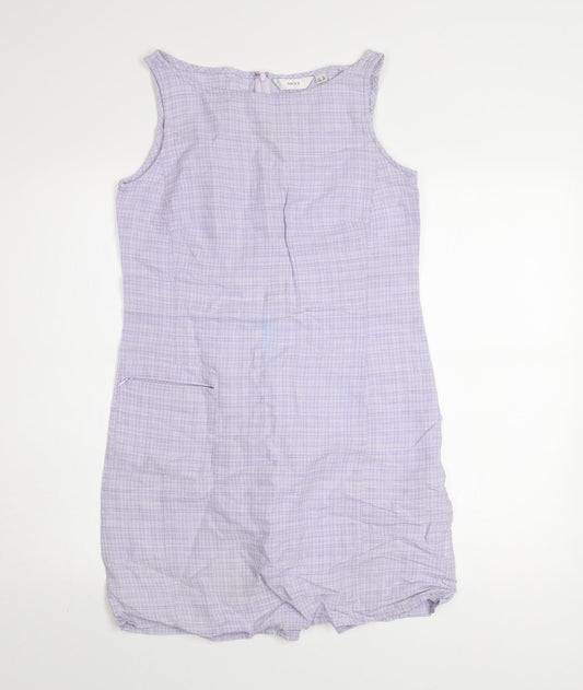 Next Women’s Purple Check Linen Cotton Shift Dress Size 10