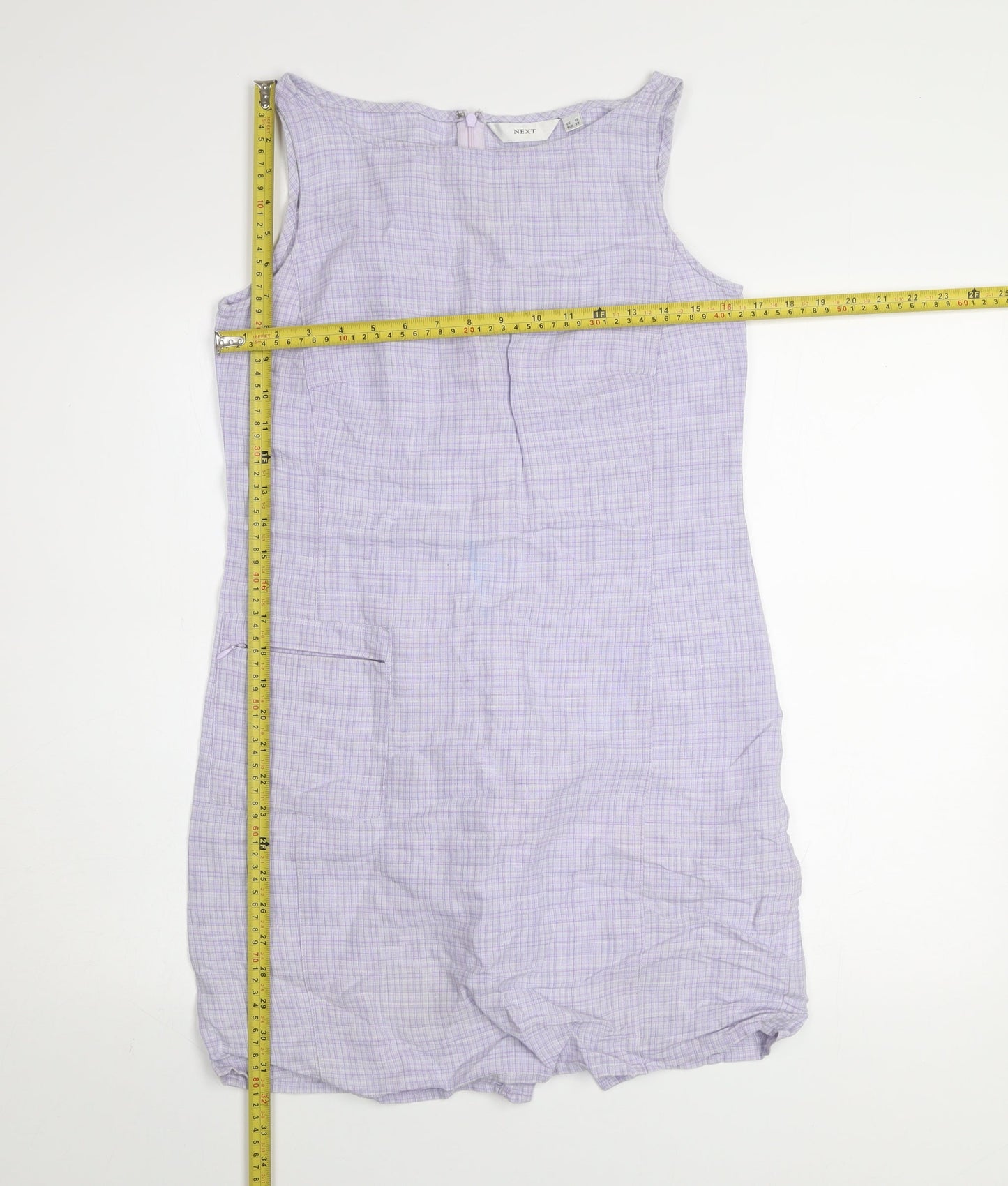 Next Women’s Purple Check Linen Cotton Shift Dress Size 10