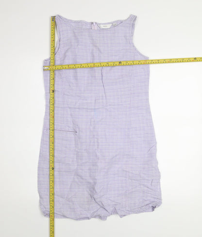 Next Women’s Purple Check Linen Cotton Shift Dress Size 10