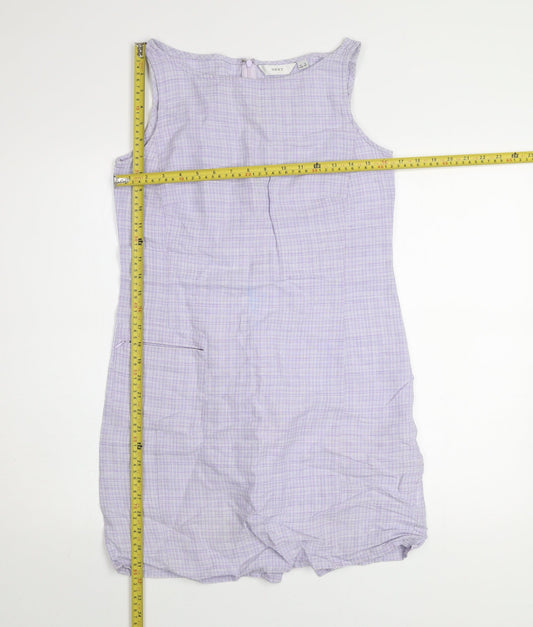 Next Women’s Purple Check Linen Cotton Shift Dress Size 10