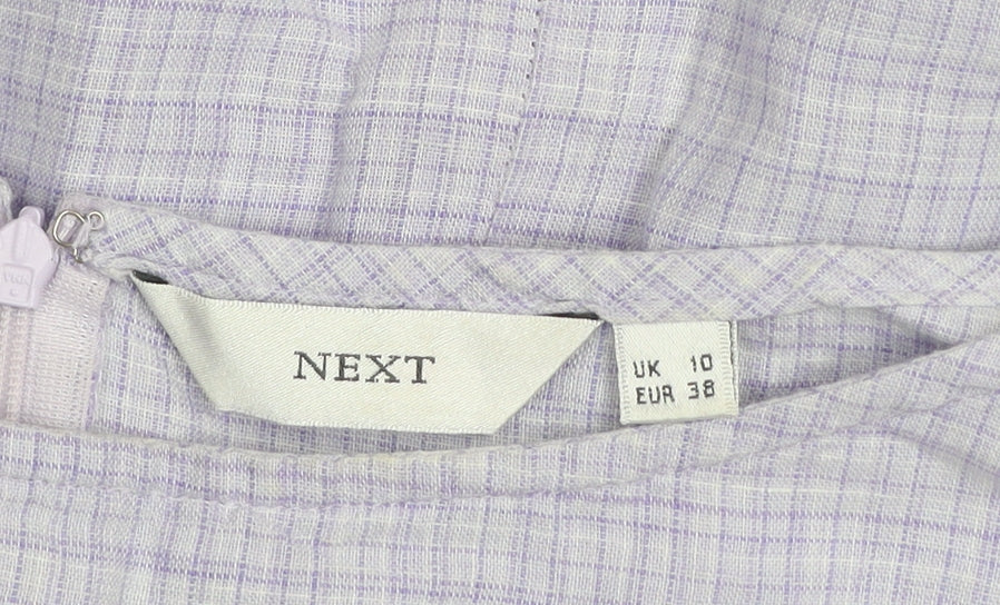 Next Women’s Purple Check Linen Cotton Shift Dress Size 10