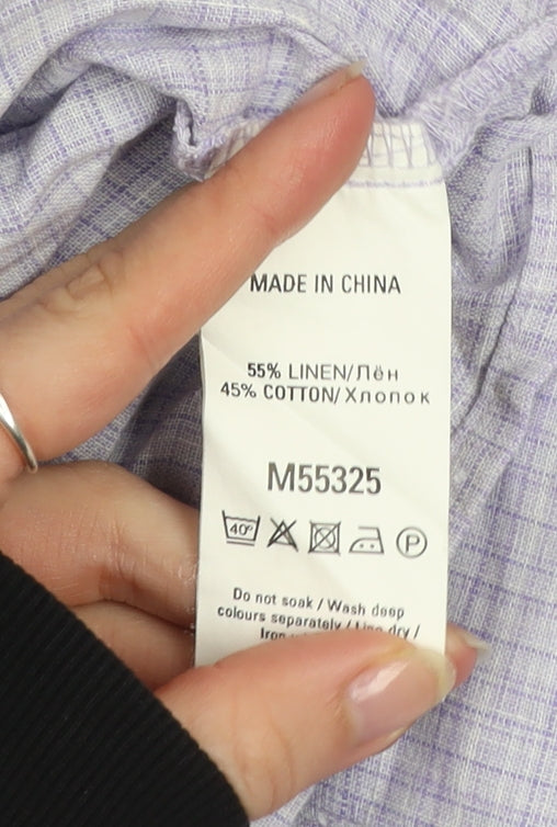 Next Women’s Purple Check Linen Cotton Shift Dress Size 10