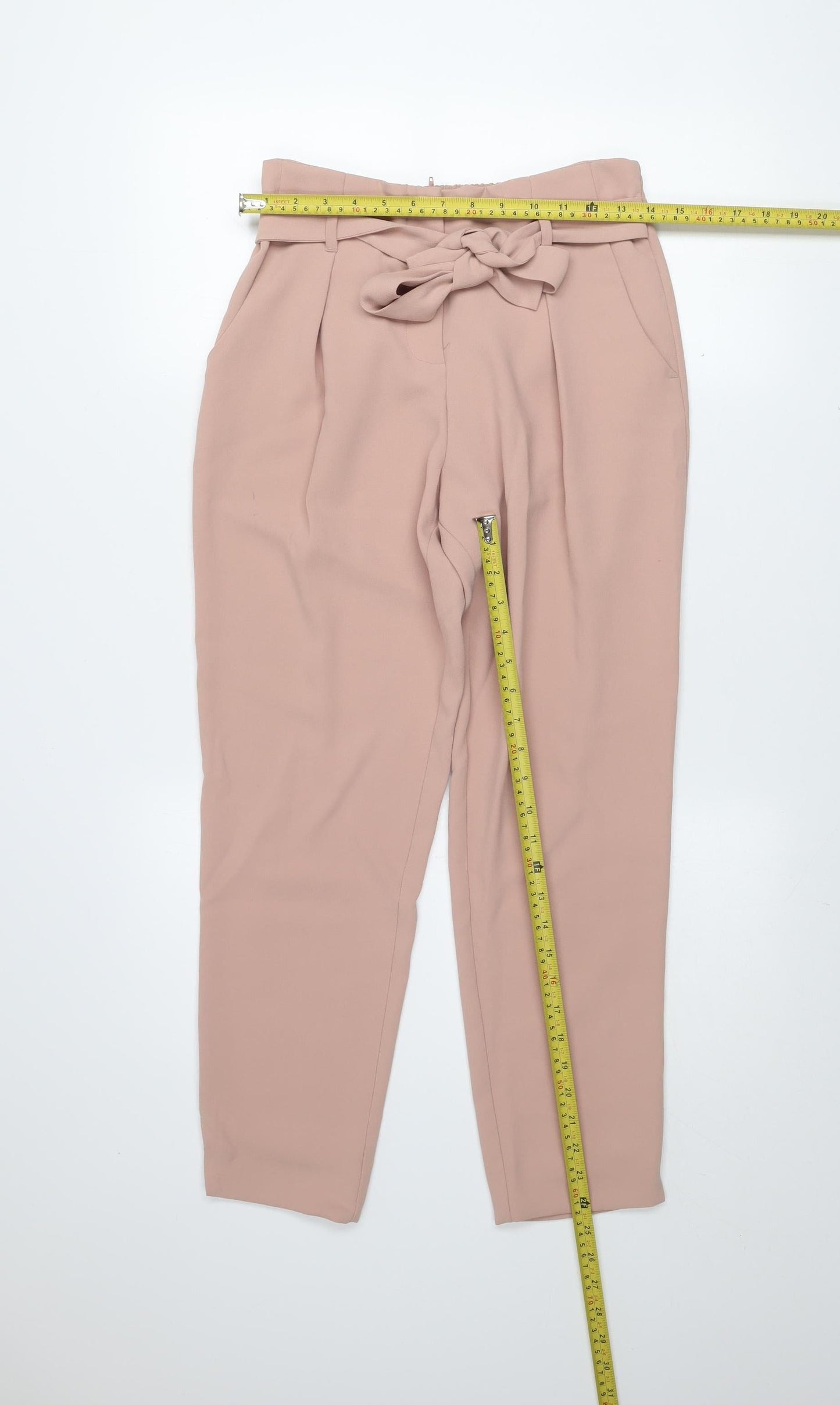 River Island Women's Beige Paperbag Tapered Trousers Size 8