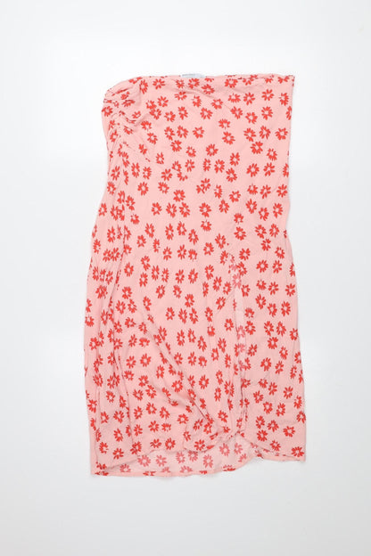Bershka Womens Pink Floral Wrap Midi Skirt Size 10
