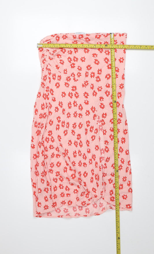 Bershka Womens Pink Floral Wrap Midi Skirt Size 10