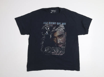 2PAC Mens Black Medium Graphic Hip Hop Band T-Shirt