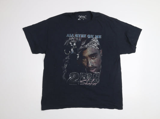 2PAC Mens Black Medium Graphic Hip Hop Band T-Shirt