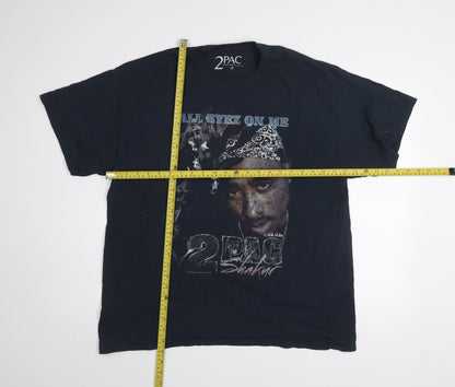 2PAC Mens Black Medium Graphic Hip Hop Band T-Shirt