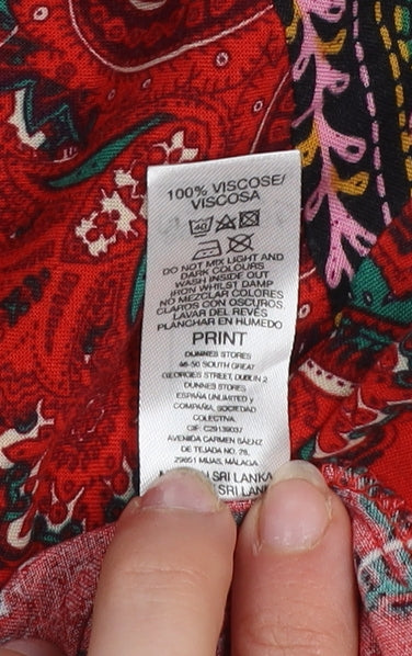 Dunnes Women Red Paisley Bohemian Long Sleeve V-Neck Blouse M