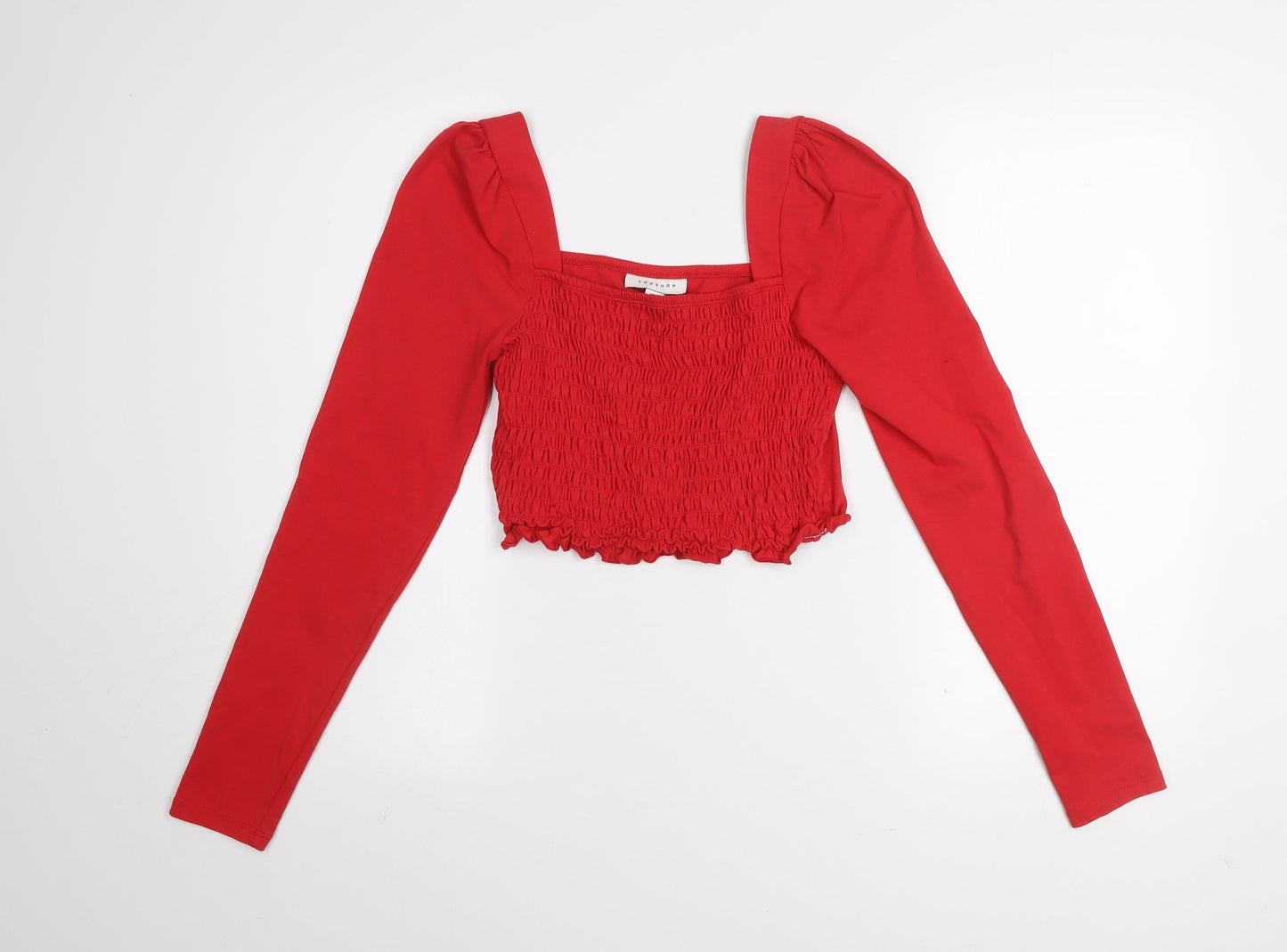 Womens UK Size 12 Topshop Red Cropped Blouse