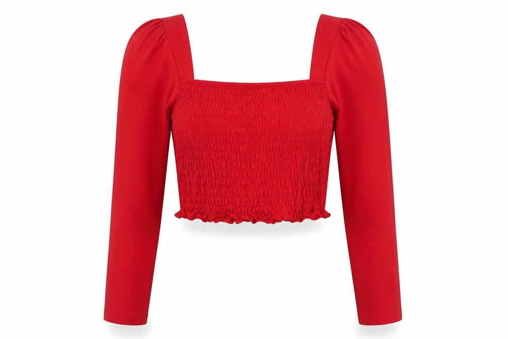 Womens UK Size 12 Topshop Red Cropped Blouse