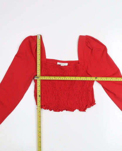 Womens UK Size 12 Topshop Red Cropped Blouse