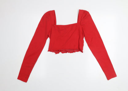 Womens UK Size 12 Topshop Red Cropped Blouse