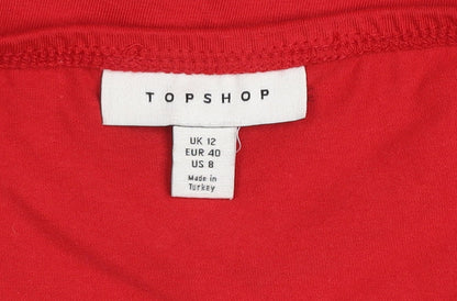 Womens UK Size 12 Topshop Red Cropped Blouse