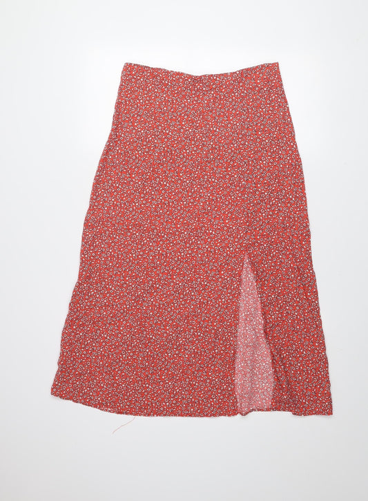 New Look Women's Red Floral A-Line Midi Skirt Size 12