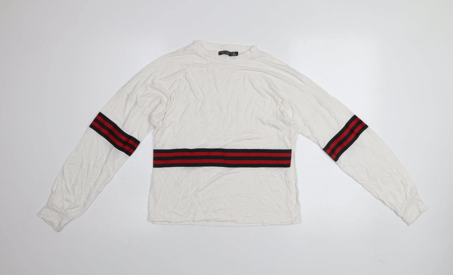 Nasty Gal Women’s White Long Sleeve Stripe Crew Neck T-Shirt UK 12