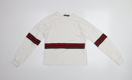 Nasty Gal Women’s White Long Sleeve Stripe Crew Neck T-Shirt UK 12