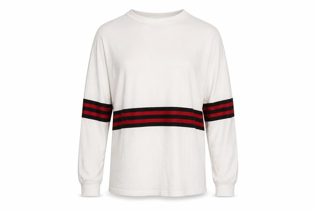 Nasty Gal Women’s White Long Sleeve Stripe Crew Neck T-Shirt UK 12