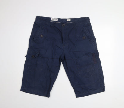 Next Men's Navy Cargo Shorts Size 38 Cotton Blend Casual