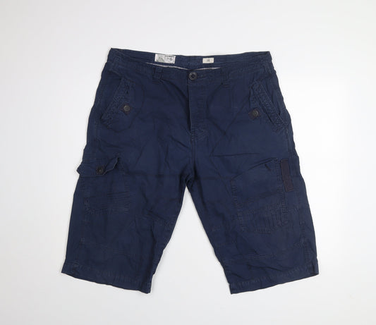 Next Men's Navy Cargo Shorts Size 38 Cotton Blend Casual