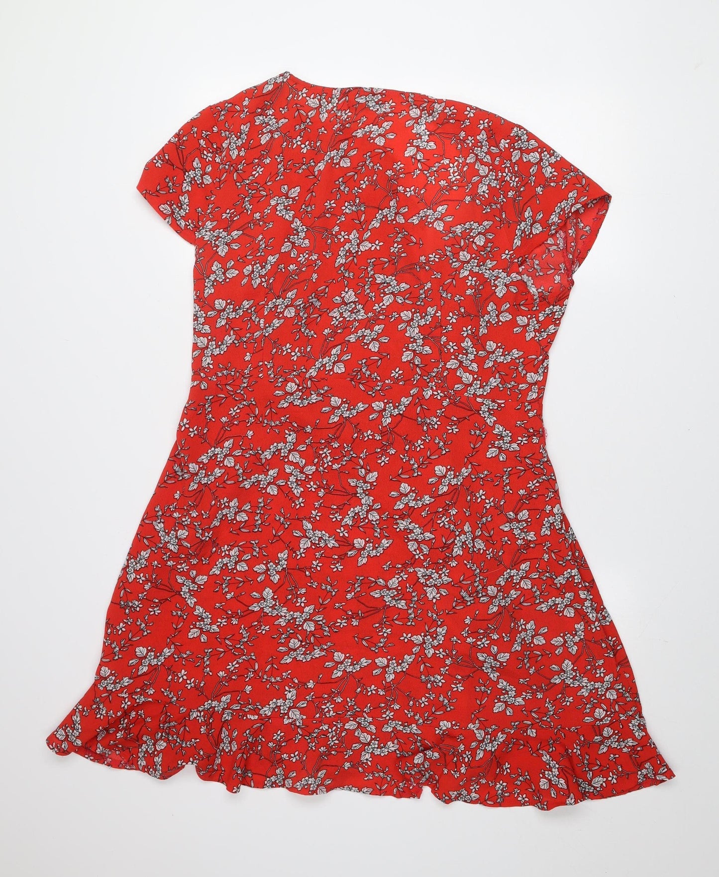 Quiz Women Red Floral Ruffle Wrap Dress Size 16
