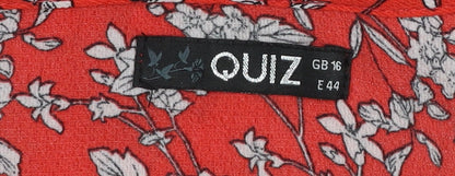 Quiz Women Red Floral Ruffle Wrap Dress Size 16