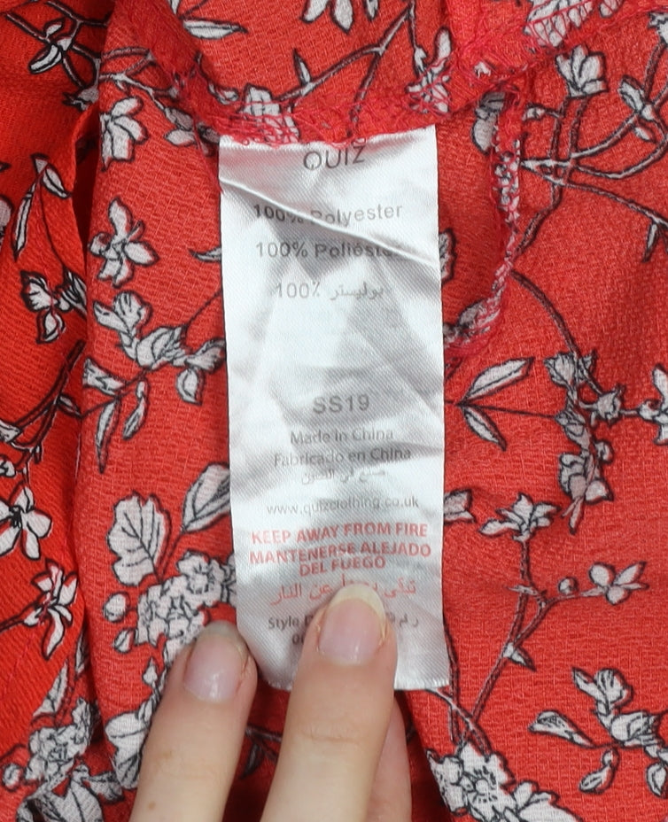 Quiz Women Red Floral Ruffle Wrap Dress Size 16